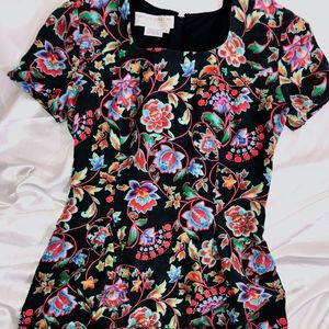 100% SILK Floral Satin Retro Dress